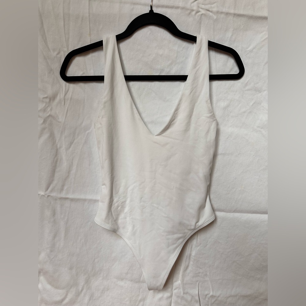 Babaton White V-Neck Bodysuit